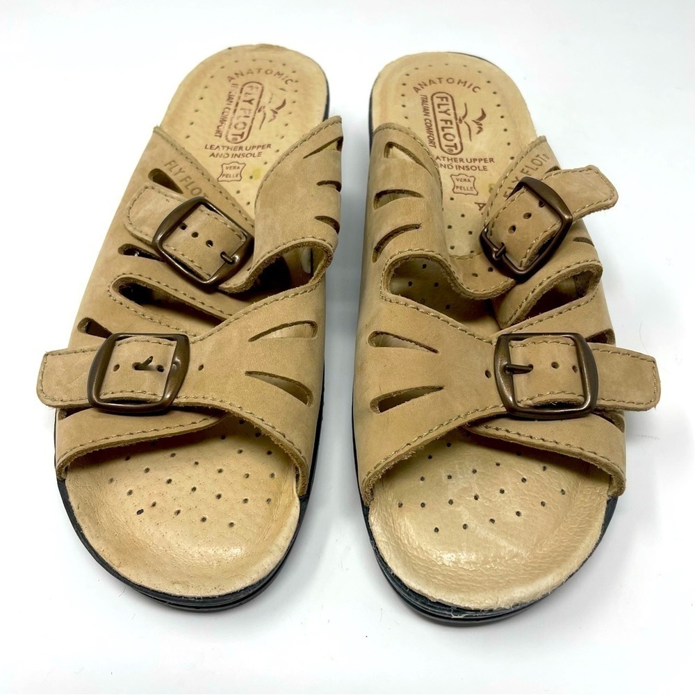 Fly Fox Italian Leather Sandals – Wedge, Anti-Shock, Size 8 – Cream
